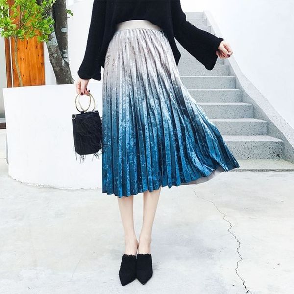 high waist long pleated skirt autumn winter italian design fashion blue women skirts women's pleated skirt gold velvet sliver, Black
high waist long pleated skirt autumn winter italian design fashion blue women skirts women's pleated skirt gold velvet sliver, Black