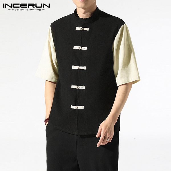 incerun chinese style men shirt elegant 2020 cotton button short sleeve casual patchwork vintage stand collar camisa s-3xl, White;black
incerun chinese style men shirt elegant 2020 cotton button short sleeve casual patchwork vintage stand collar camisa s-3xl, White;black