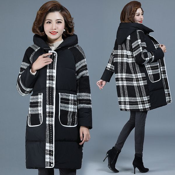 women's cotton-padded jacket 2019 new fashion hooded splicing woolen winter coat middle-aged mother loose casual l-6xl clothes, Black
women's cotton-padded jacket 2019 new fashion hooded splicing woolen winter coat middle-aged mother loose casual l-6xl clothes, Black