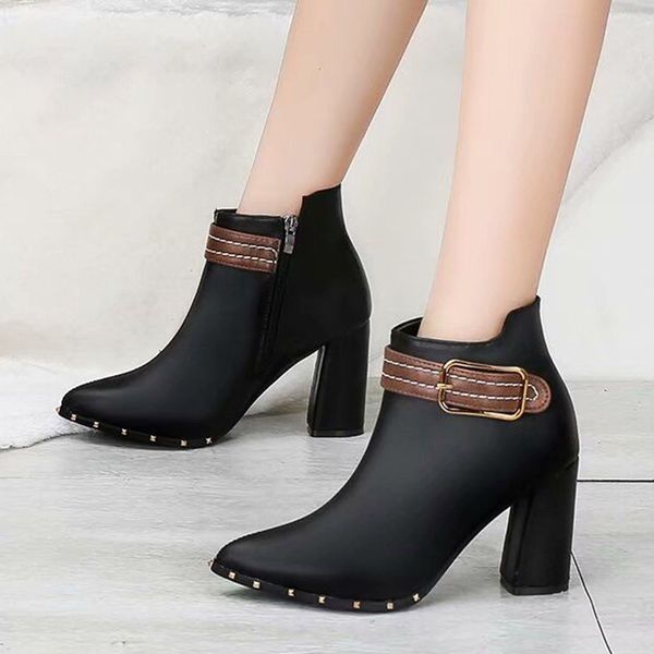 ankle boots women patchwork zipper pointed toe short boots high heels thick heel shoes bota feminina winter women, Black
ankle boots women patchwork zipper pointed toe short boots high heels thick heel shoes bota feminina winter women, Black