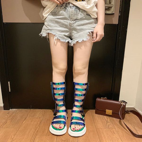 2019 new patent leather bright laser thick-soled muffin wedges with roman boots boots open toe zipper women's shoes, Black
2019 new patent leather bright laser thick-soled muffin wedges with roman boots boots open toe zipper women's shoes, Black
