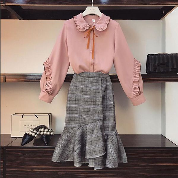 sweet pink peter pan collar shirt skirts suit ruffles ribbon bow blouse and high waist irregular plaid skirt two piece sets, White
sweet pink peter pan collar shirt skirts suit ruffles ribbon bow blouse and high waist irregular plaid skirt two piece sets, White