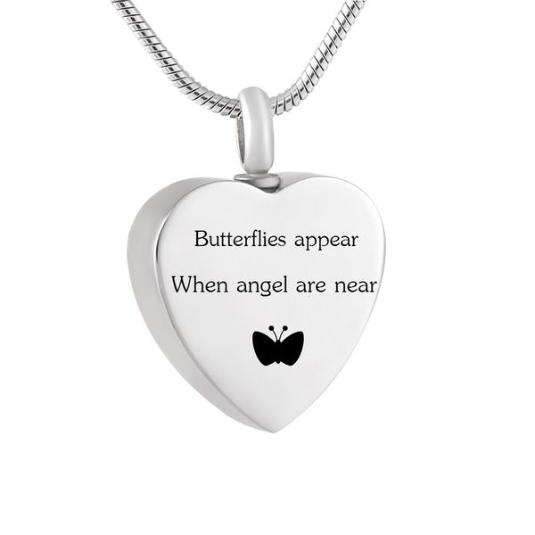newd-003 selling heart cremation pendant with words "butterflies appear when angel are near" human ashes holder memorial urn caske, Silver
newd-003 selling heart cremation pendant with words "butterflies appear when angel are near" human ashes holder memorial urn caske, Silver