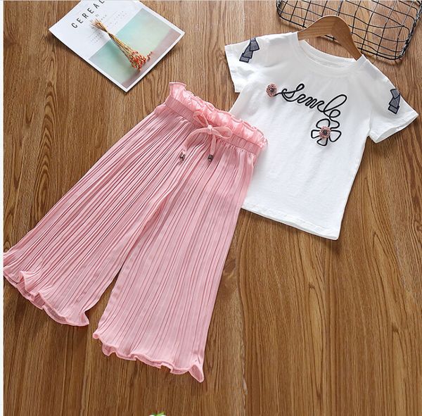3-10 year toddler teens girls summer clothes flower white t-shirt wide leg pant children clothing set kids costume 
3-10 year toddler teens girls summer clothes flower white t-shirt wide leg pant children clothing set kids costume