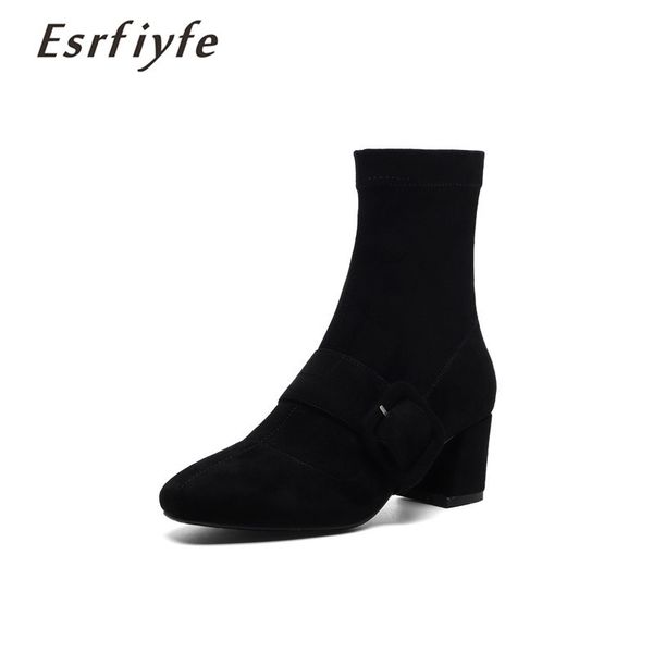 esrfiyfe 2020 new brand women's ankle boots square high heels square toe for ladies buckle footwear women's shoes solid mujer, Black
esrfiyfe 2020 new brand women's ankle boots square high heels square toe for ladies buckle footwear women's shoes solid mujer, Black