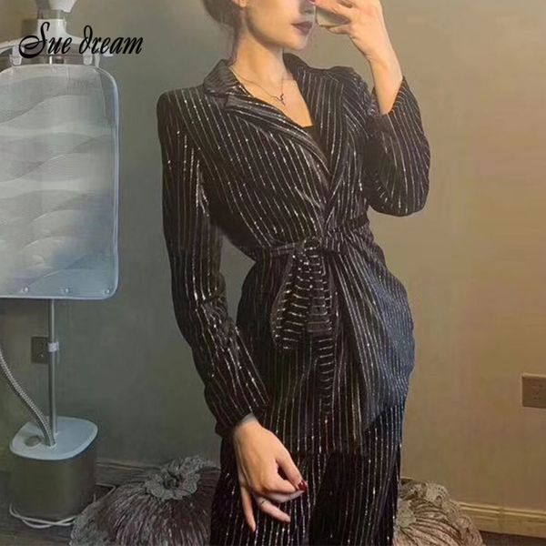 2019 new women's black high-quality striped long-sleeved v-neck cardigan jacket and pants 2 pieces two-piece fashion coat, White;black
2019 new women's black high-quality striped long-sleeved v-neck cardigan jacket and pants 2 pieces two-piece fashion coat, White;black