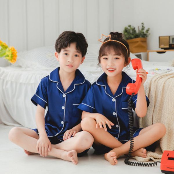 2020 Summer Short Sleeve Girls Sleepwear Set Kids Pyjamas Satin Children's Pajamas Boys Silk Pajamas Suit For Kid Homewear