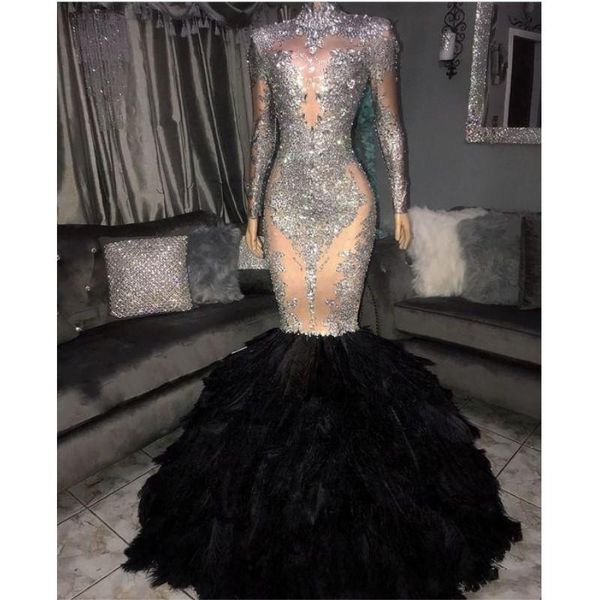 sparkly silver mermaid prom dresses sheer high neck long sleeves with sequin custom made formal evening occasion gowns, Black
sparkly silver mermaid prom dresses sheer high neck long sleeves with sequin custom made formal evening occasion gowns, Black