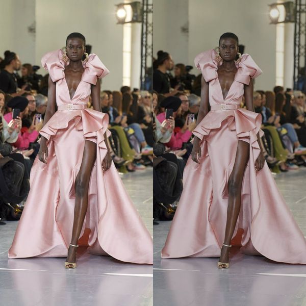 2020 pink evening dresses v-neck sleeveless high-split sash sell prom dress tiered ruched sweep train custom made party gown, Black;red
2020 pink evening dresses v-neck sleeveless high-split sash sell prom dress tiered ruched sweep train custom made party gown, Black;red