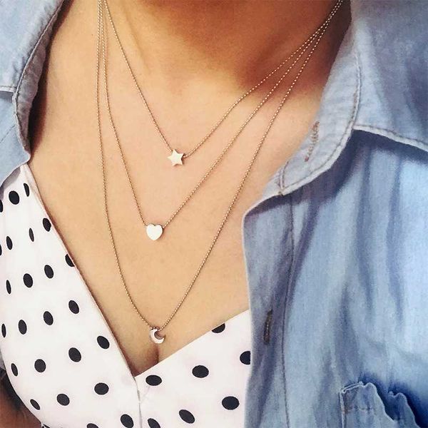 charms stainless steel bead chain star moon heart pendant multilayer womans necklace gold color 3 layers girl necklaces choker, Golden;silver
charms stainless steel bead chain star moon heart pendant multilayer womans necklace gold color 3 layers girl necklaces choker, Golden;silver