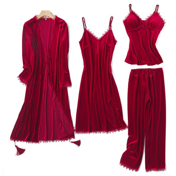 2020 autumn winter gold velvet 4 pieces warm women pajamas set lace sleepwear sleep lounge long sleeve female nightwear new, Black;red
2020 autumn winter gold velvet 4 pieces warm women pajamas set lace sleepwear sleep lounge long sleeve female nightwear new, Black;red