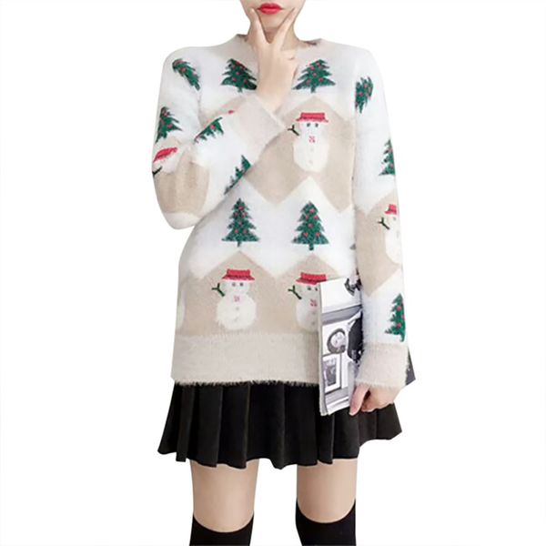 autumn and winter imitation velvet printed christmas snowman sweater round neck loose women's sweater, White;black
autumn and winter imitation velvet printed christmas snowman sweater round neck loose women's sweater, White;black