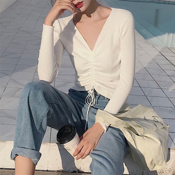 новые 2019 весна drawstring v шеи свитер женщины ruched вязаные пуловер женщины свитера и пуловеры вязать перемычка дамы свитер, White
новые 2019 весна drawstring v шеи свитер женщины ruched вязаные пуловер женщины свитера и пуловеры вязать перемычка дамы свитер, White