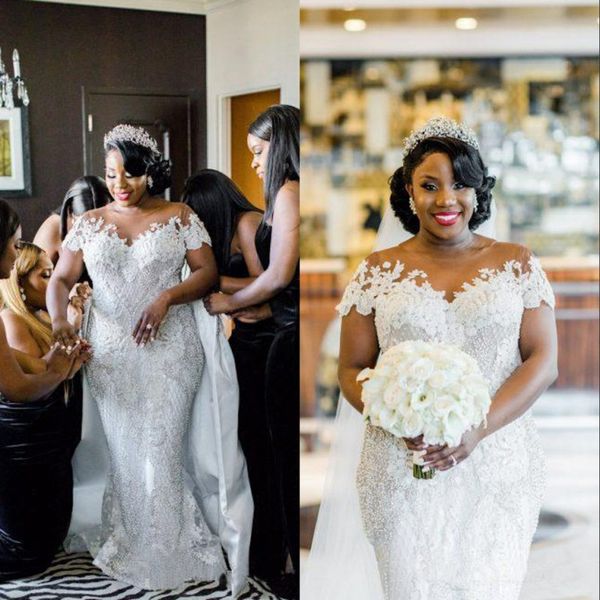 plus size luxurious lace arabic wedding dresses cap sleeves pearls beading bridal dress gorgeous wedding gowns, White
plus size luxurious lace arabic wedding dresses cap sleeves pearls beading bridal dress gorgeous wedding gowns, White
