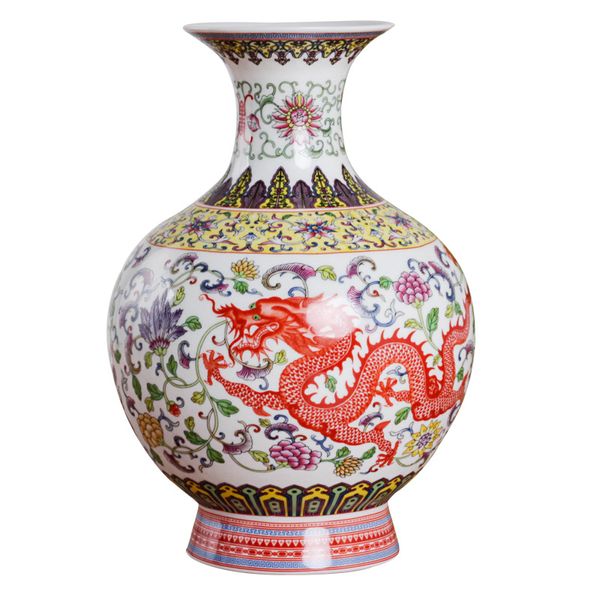 

jingdezhen enamel dragon and pheonix ceranic vase ancient ming and qing porcelain