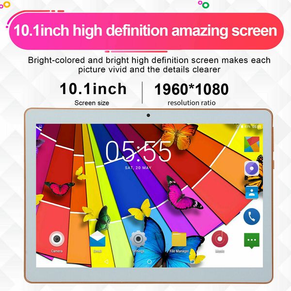 10.1" 4g-lte tablet pc 8+128g android 8.0 wifi phablet 2 sim gps gold uk plug