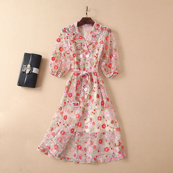 fashion 2019 designer runway dress women's half sleeve stunning embroidery gauze shirt dress, Black;gray
fashion 2019 designer runway dress women's half sleeve stunning embroidery gauze shirt dress, Black;gray