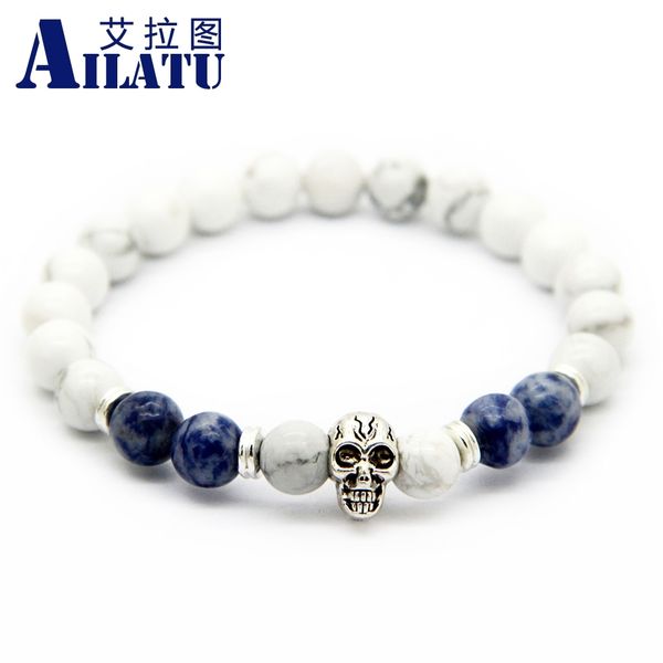 ailatu new beaded men's skull yoga bracelets 8mm natural white howlite stone beads jewelry, Golden;silver
ailatu new beaded men's skull yoga bracelets 8mm natural white howlite stone beads jewelry, Golden;silver