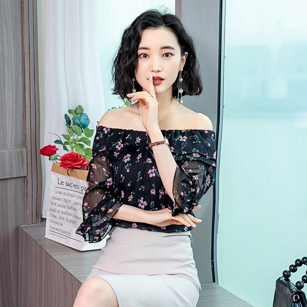 floral-print chiffon blouse 2019 spring clothing new style korean-style off-shoulder western style immortal loose-fit slimm, White
floral-print chiffon blouse 2019 spring clothing new style korean-style off-shoulder western style immortal loose-fit slimm, White