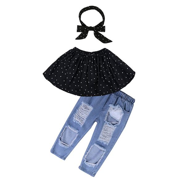 fashionable dot baby girls summer clothes set for little girls 3pcs children clothing set with + jeans pants+hairband, White
fashionable dot baby girls summer clothes set for little girls 3pcs children clothing set with + jeans pants+hairband, White