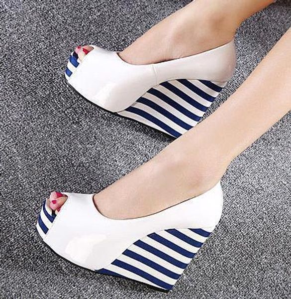 sweet navy stripes white wedge shoes peep toe platform wedges black patent leather shoes 2 colors size 35 to 39
sweet navy stripes white wedge shoes peep toe platform wedges black patent leather shoes 2 colors size 35 to 39
