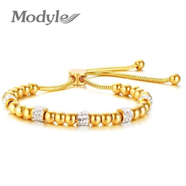 modyle new gold color stainless steel cubic zircon beads charm bracelets bangles for women, Black
modyle new gold color stainless steel cubic zircon beads charm bracelets bangles for women, Black