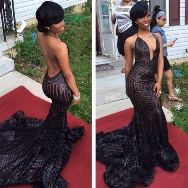 Open Back Black Mermaid Prom Dresses 2019 New Sleeveless Halter Neck Sequined Formal Evening Dresses Party Gowns
Open Back Black Mermaid Prom Dresses 2019 New Sleeveless Halter Neck Sequined Formal Evening Dresses Party Gowns