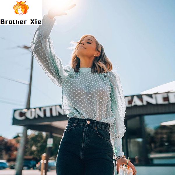 elegant dots emebroidery transparent blouse women puff long sleeve pleated blouses ladies see through shirts, White
elegant dots emebroidery transparent blouse women puff long sleeve pleated blouses ladies see through shirts, White