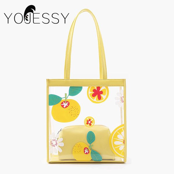 yojessy women pvc summer beach transparent handbag candy fashion tote shoulder bags