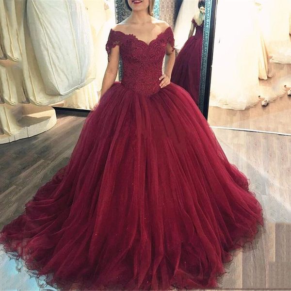 burgundy off shoulder ball gowns lace prom quinceanera dresses 2020 with appliques cap sleeves tulle lace up formal evening party gowns, Blue;red
burgundy off shoulder ball gowns lace prom quinceanera dresses 2020 with appliques cap sleeves tulle lace up formal evening party gowns, Blue;red