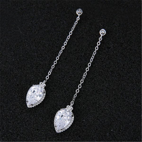 925 sterling silver stud earrings long temperament water droplets set auger women's fashion jewelry, Golden;silver
925 sterling silver stud earrings long temperament water droplets set auger women's fashion jewelry, Golden;silver