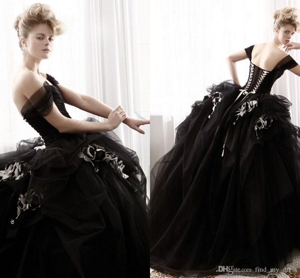 new vintage black gothic halloween wedding dresses ball gown off shoulder flowers tulle floor length bridal gowns custom made w498, White
new vintage black gothic halloween wedding dresses ball gown off shoulder flowers tulle floor length bridal gowns custom made w498, White