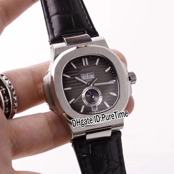 new 5726a-001 steel case gray texture dial big date automatic moon phase mens watch black leather strap 5 colors watches puretime b237a1, Slivery;brown
new 5726a-001 steel case gray texture dial big date automatic moon phase mens watch black leather strap 5 colors watches puretime b237a1, Slivery;brown
