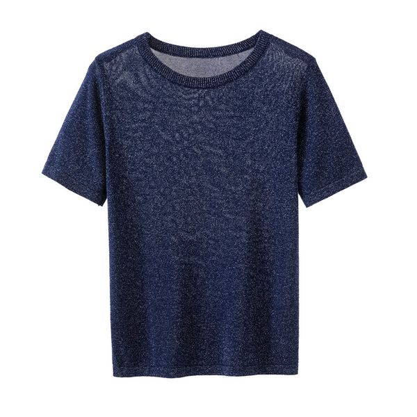 2020 shiny lurex spring summer t-shirt women short sleeve knitwear korean style knit female thin slim t-shirt, White
2020 shiny lurex spring summer t-shirt women short sleeve knitwear korean style knit female thin slim t-shirt, White