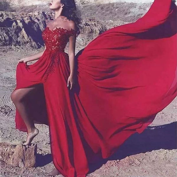 dark red prom dresses high slit chiffon lace off shoulder 2019 modern design fashion evening party gowns plus size customize, Black
dark red prom dresses high slit chiffon lace off shoulder 2019 modern design fashion evening party gowns plus size customize, Black