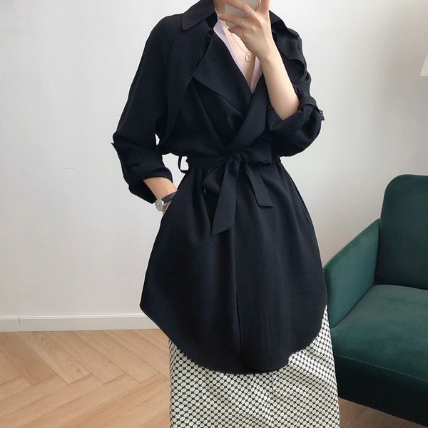 2020 korean clothes trench coat fashion belt long sleeve loose black straight woman windbreaker thin leisure corta vientos mujer, Tan;black 
2020 korean clothes trench coat fashion belt long sleeve loose black straight woman windbreaker thin leisure corta vientos mujer, Tan;black