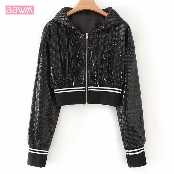 black silver women's jacket 2019 autumn sunscreen sports hooded jacket sequins pink zipper sweet long sleeve short coat female, Black;brown
black silver women's jacket 2019 autumn sunscreen sports hooded jacket sequins pink zipper sweet long sleeve short coat female, Black;brown
