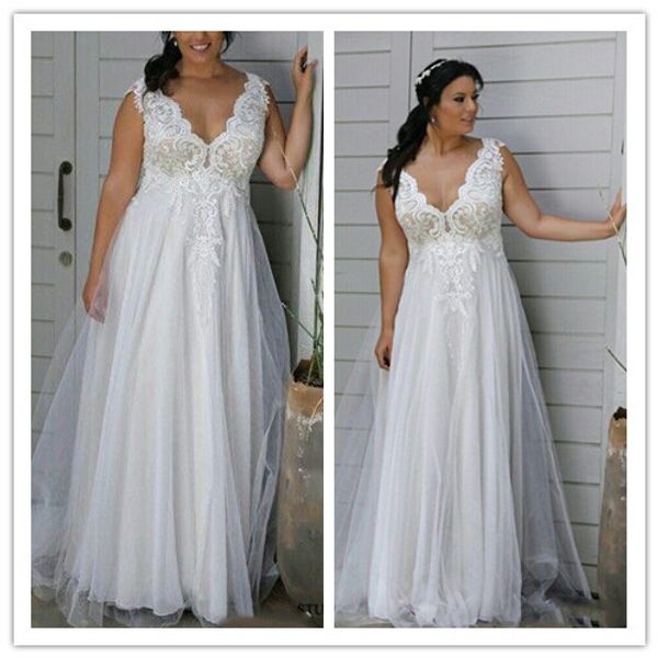modest 2019 plus size wedding dresses v neck backless a line wedding gowns with appliques abiti da sposa lace wedding dress, White
modest 2019 plus size wedding dresses v neck backless a line wedding gowns with appliques abiti da sposa lace wedding dress, White