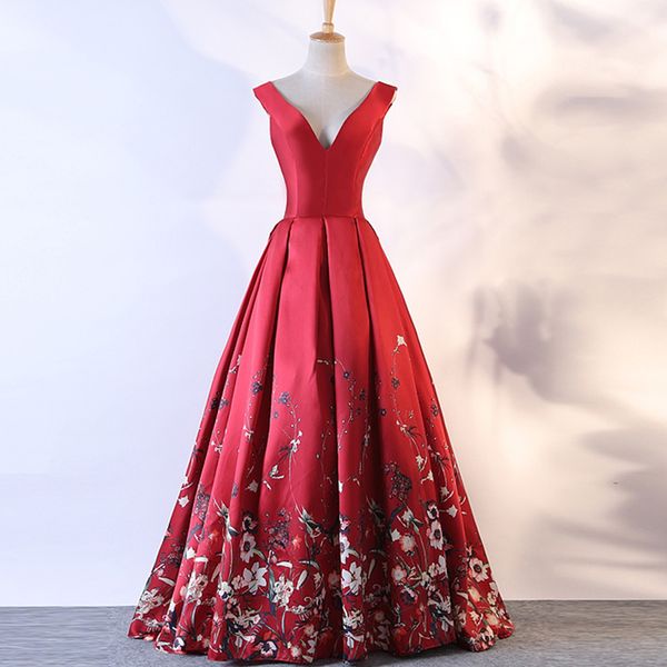 new wine red v neck evening dress off shoulder floral print long formal dress woman party evening gown, White;black
new wine red v neck evening dress off shoulder floral print long formal dress woman party evening gown, White;black