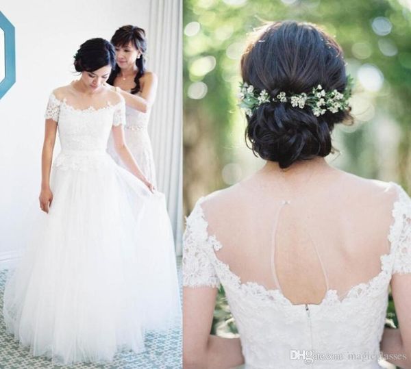 a-line sheer neck floor length ivory wedding dresses with keyhole back short sleeves princess wedding gowns custom made bridal dresses, White
a-line sheer neck floor length ivory wedding dresses with keyhole back short sleeves princess wedding gowns custom made bridal dresses, White