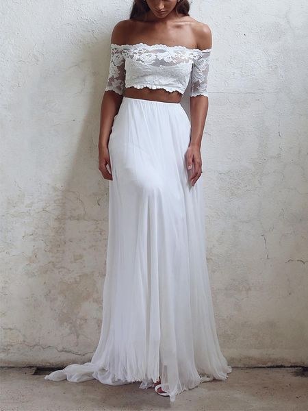 fashion boho beach 2 pieces wedding dresses gown off the shoulder lace chiffon summer designer vestiod de bridal gowns, White
fashion boho beach 2 pieces wedding dresses gown off the shoulder lace chiffon summer designer vestiod de bridal gowns, White