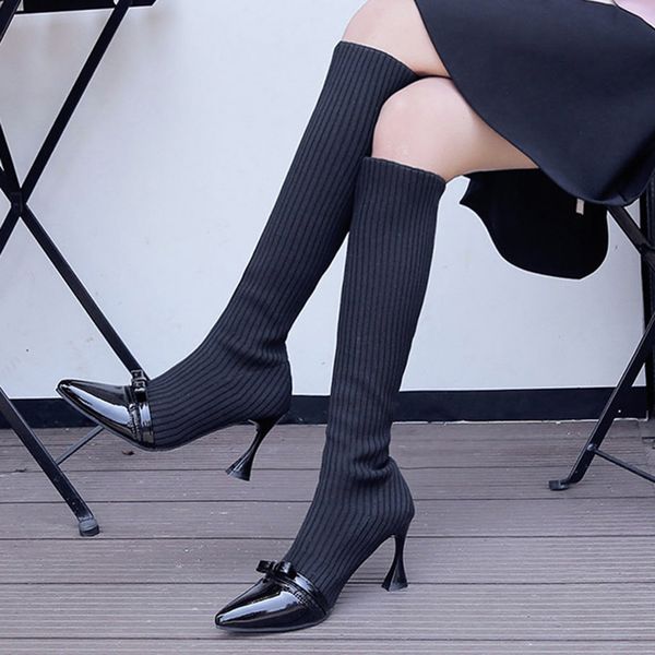 new pu knee high boot women's fashion butterfly knot pointed toe high heels sock shoes long boots botas mujer invierno 2019, Black
new pu knee high boot women's fashion butterfly knot pointed toe high heels sock shoes long boots botas mujer invierno 2019, Black