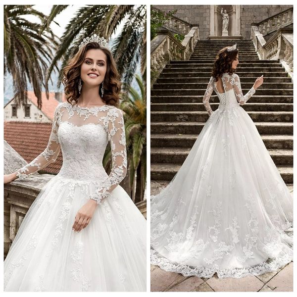 2019 modest lace appliques a-line wedding dresses long sleeves garden lace up back bridal gowns vestidos de marriage robe de mariee, White
2019 modest lace appliques a-line wedding dresses long sleeves garden lace up back bridal gowns vestidos de marriage robe de mariee, White