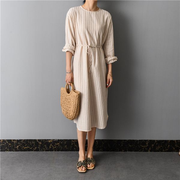 casual dresses 2021 summer womens korea cotton linen loose o neck full sleeve simple preppy style striped dress e093, Black;gray
casual dresses 2021 summer womens korea cotton linen loose o neck full sleeve simple preppy style striped dress e093, Black;gray