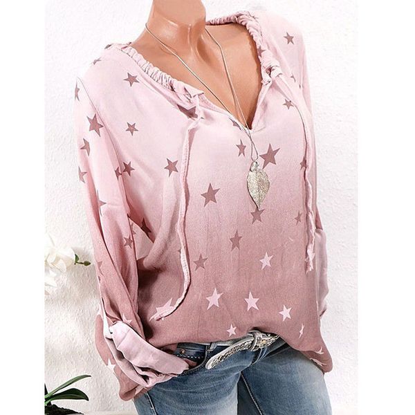 

Women Long Sleeve Casual Tops Stars print harajuku Blouse Cotton Pullover vintage blusa feminina fashion Streetwear plus size