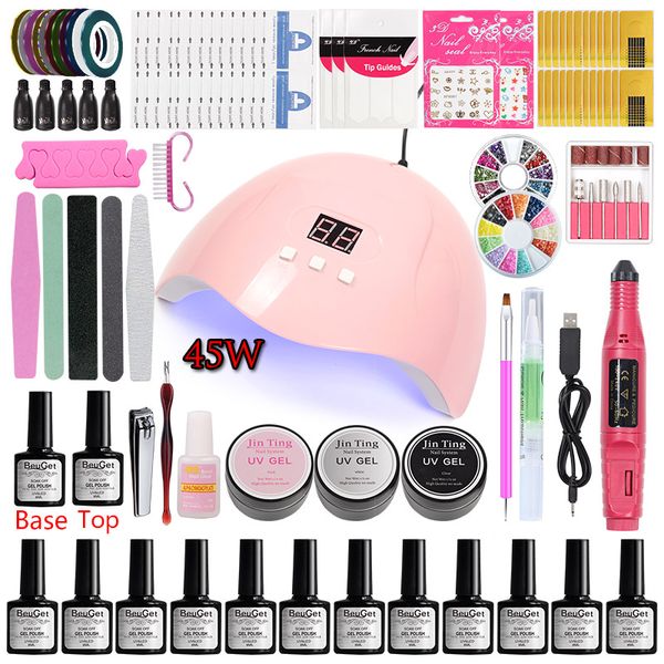 gel nail polish set with uv lamp electric nail drill base coat poly gel kits for manicure set professional art tools
gel nail polish set with uv lamp electric nail drill base coat poly gel kits for manicure set professional art tools