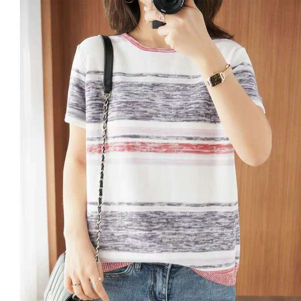 women crew neck knitted sweater summer 2020 new style casual style short sleeve pullover stripe, White;black
women crew neck knitted sweater summer 2020 new style casual style short sleeve pullover stripe, White;black