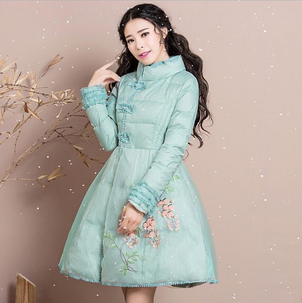 2019 winterwoman wear new slim stand collar flower embroider long down padded girls ladies skirt style overcoats r1740, Black
2019 winterwoman wear new slim stand collar flower embroider long down padded girls ladies skirt style overcoats r1740, Black