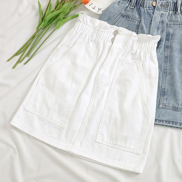 elastic waist summer women denim skirt pockets white high waist jeans skirts a-line casual ruffles female mini saia mujer, Black
elastic waist summer women denim skirt pockets white high waist jeans skirts a-line casual ruffles female mini saia mujer, Black
