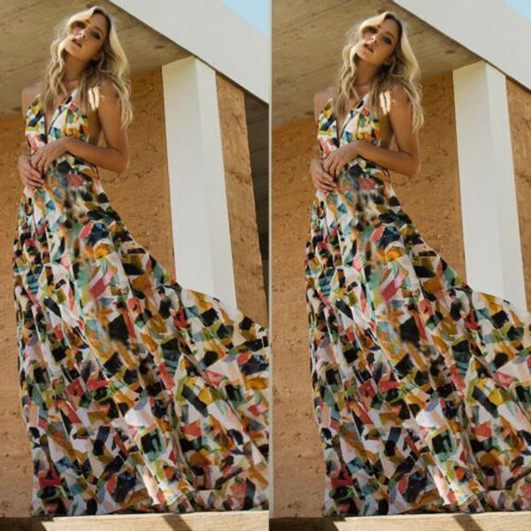 2019 women boho floral long maxi dress sleeveless backless halter party evening summer beach sundress, Black;gray
2019 women boho floral long maxi dress sleeveless backless halter party evening summer beach sundress, Black;gray